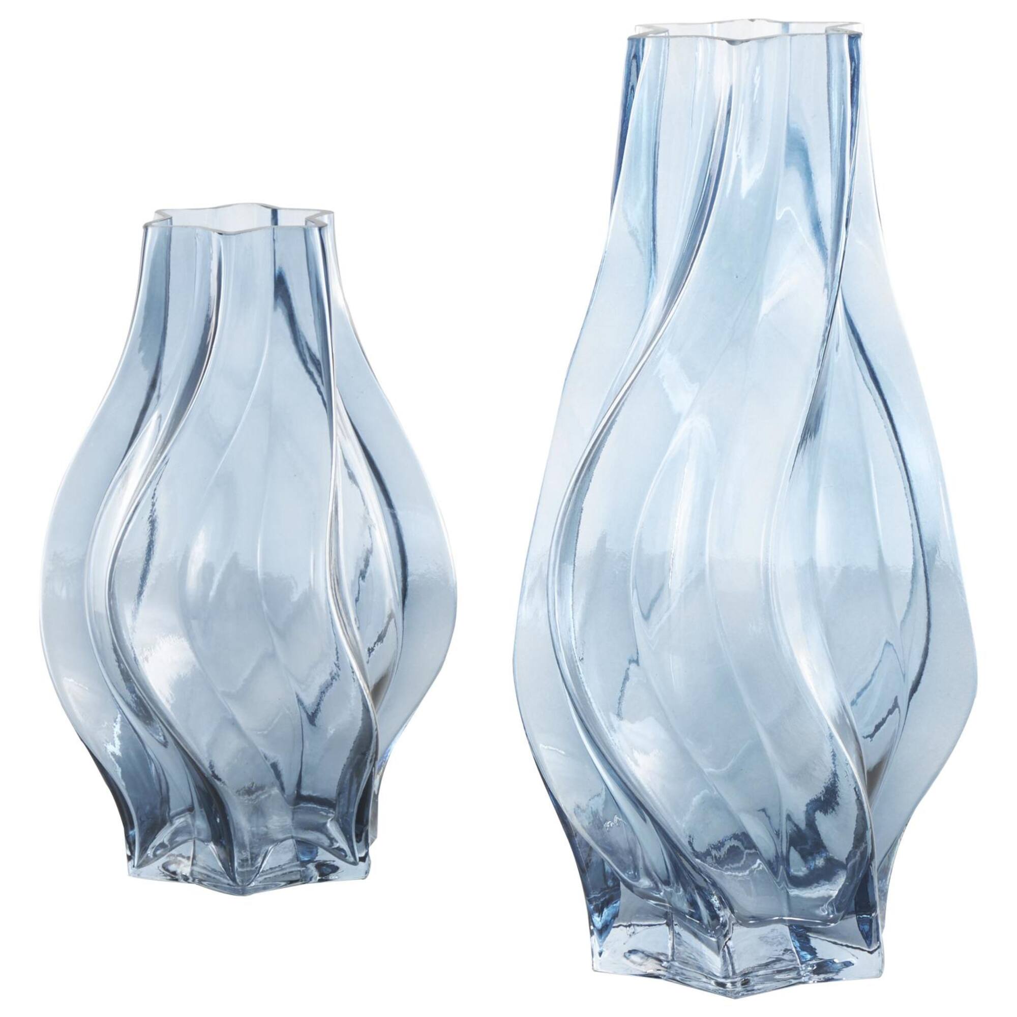 Blue Wavy Ombre Glass Vase Set